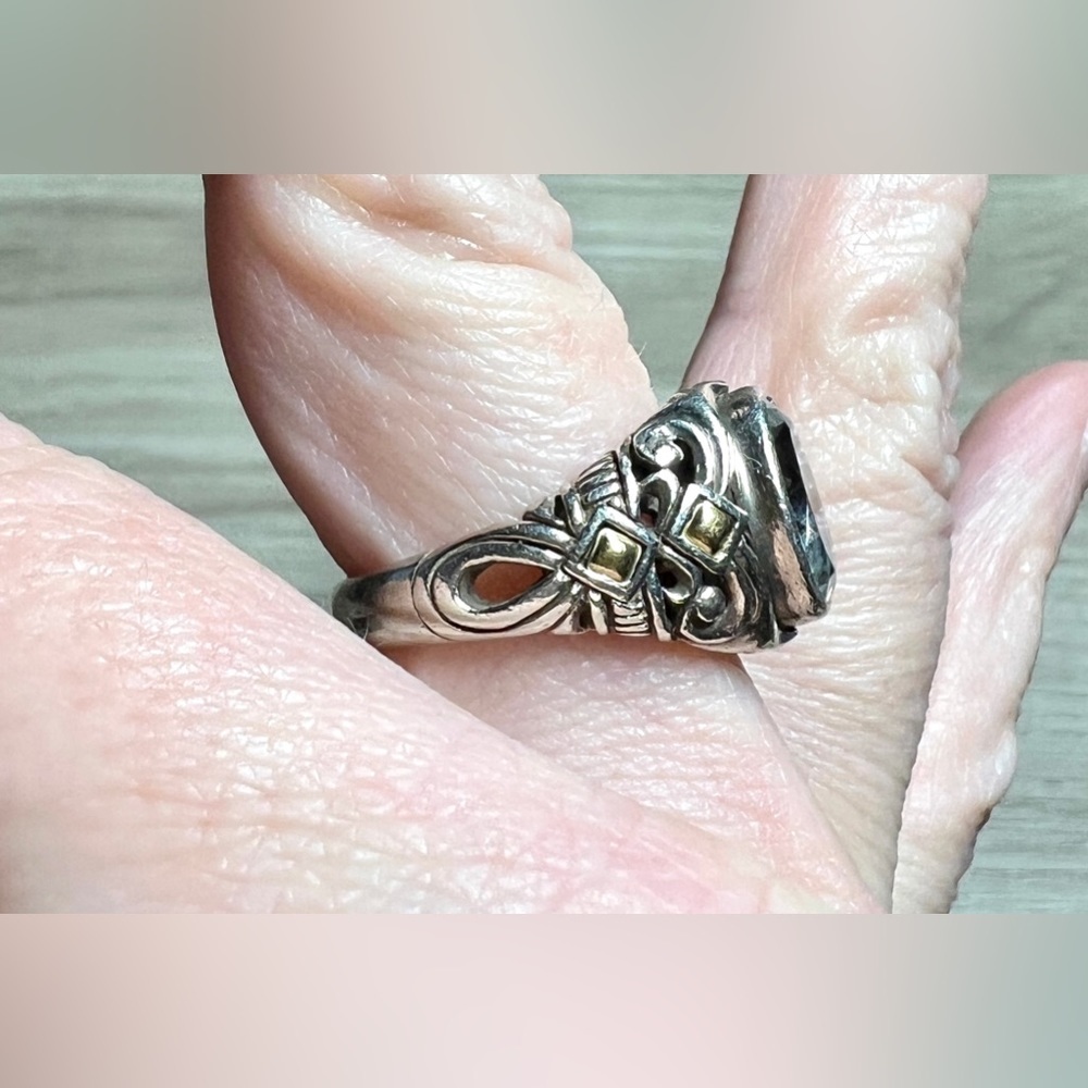 Designer Signed Robert Manse Sterling Silver & 14K Gold Prasiolite Ring, Size 8 - Picture 9 of 10